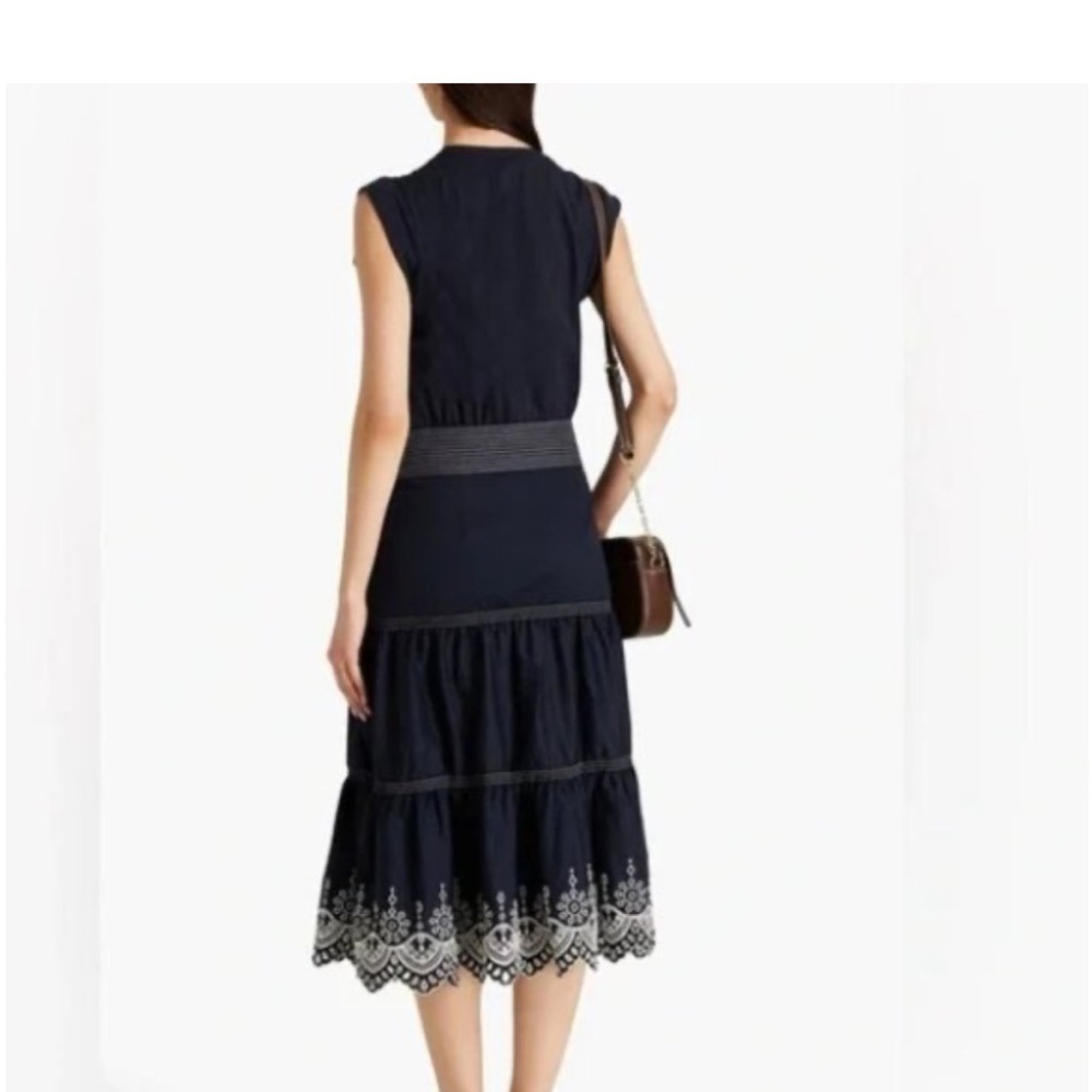 NWOT VERONICA BEARD Amaia Navy Midi Eyelet Short Sleeve Embroidered Dress Size S - Picture 6 of 11